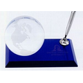 3" Globe Desk Award With Pen On Blue Glass Base